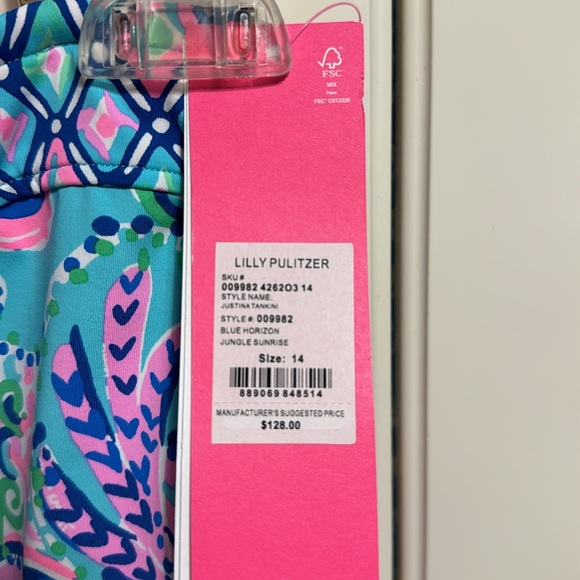 NWT Size 14 Lilly Pulitzer Justina Tankini top in Blue Horizon Jungle Sunrise - Picture 4 of 5